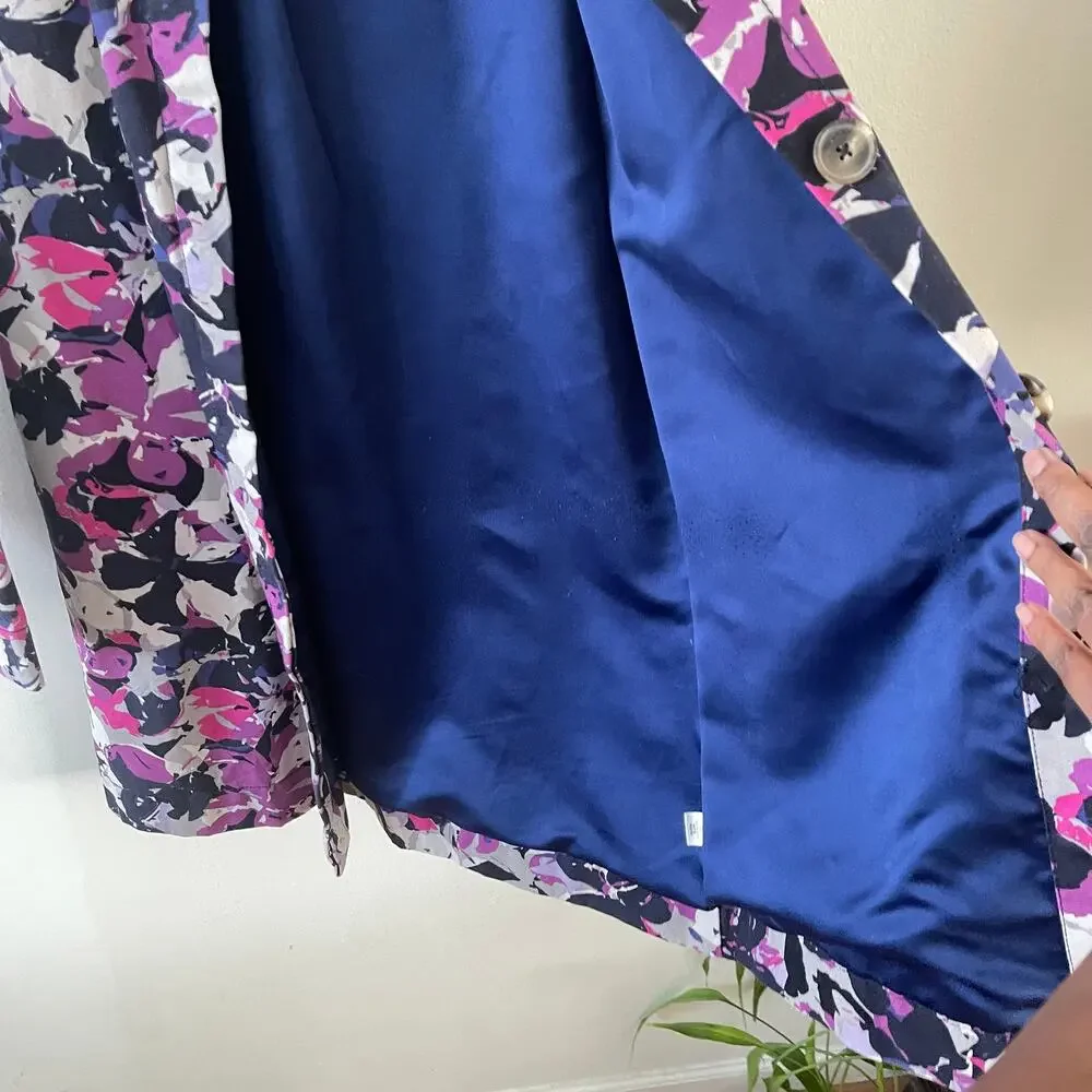Thakoon Womens XS Floral Rain Coat Purple Blue Canvas Water Resistant Canvas